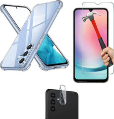 Samsung Galaxy A34 Hoesjes – Anti-shock Siliconen Backcover – Transparant – Screenprotector Gehard Glas + Camera Lens Protector