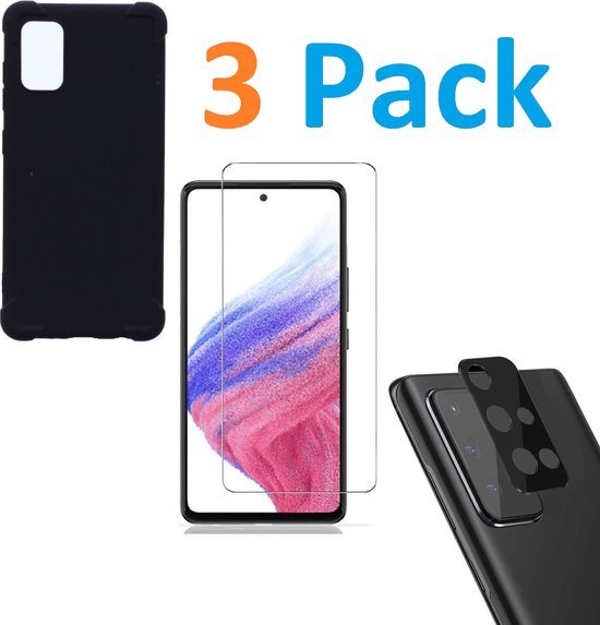 Samsung Galaxy A51 5G Hoesjes – Siliconen Backcover – Schokbestendig – Screenprotector + Camera Lens Protector – Zwart-Ilumina Benelux
