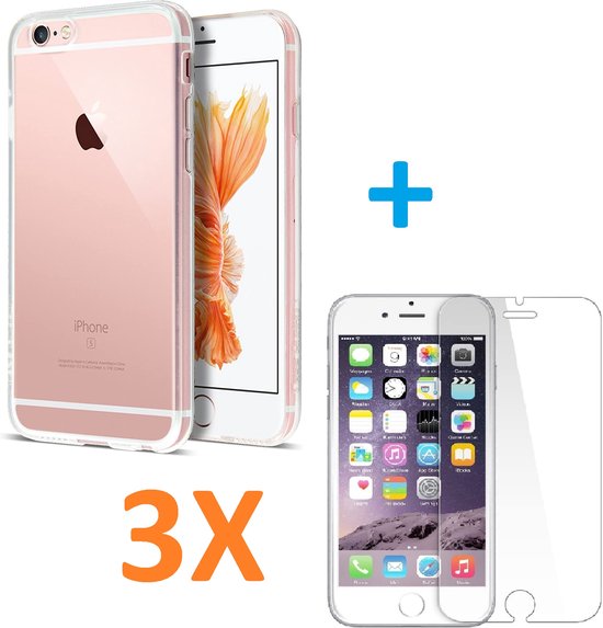 iPhone 6/6S Hoesjes – Soft TPU Siliconen Backcover – Transparant – Inclusief 3x Screenprotector – Anti-kras-Ilumina Benelux