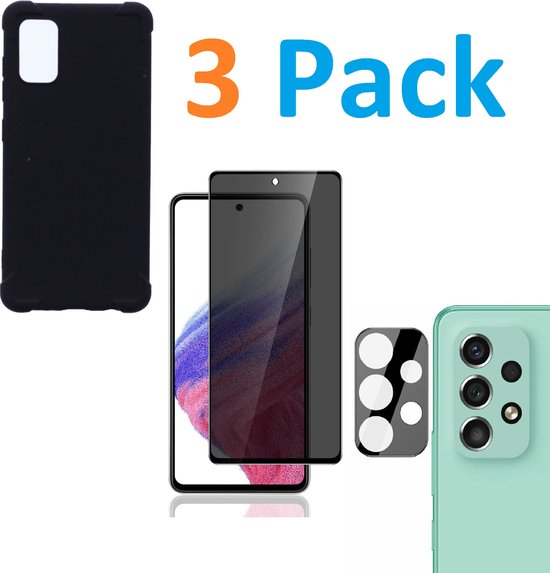 Samsung Galaxy A53 5G Hoesjes – Siliconen Backcover – Schokbestendig – Privacy Screenprotector + Camera Lens Protector – Zwart-Ilumina Benelux