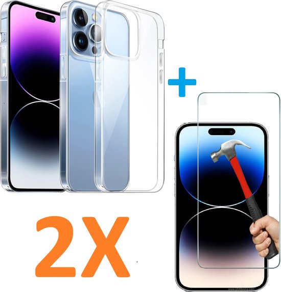 iPhone 14 Pro Max Hoesjes – Transparante Soft TPU Siliconen Backcover – Schokbestendig – 2x Gehard Glas Screenprotector-Ilumina Benelux