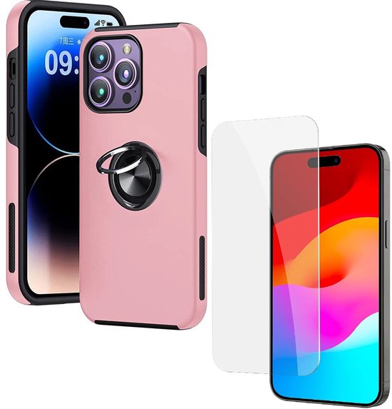 iPhone 16 Pro Hoesjes – Shockproof Backcover – Inclusief Gehard Glas Screenprotector – Roze-Ilumina Benelux