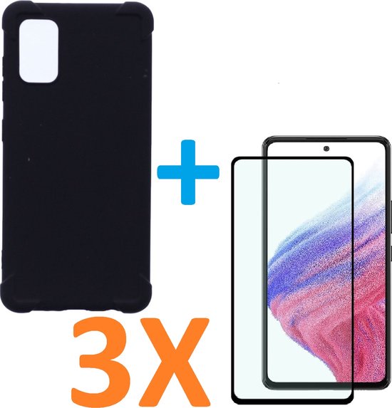 Samsung Galaxy A73 5G Hoesjes – Anti-Shock Siliconen Backcover – Inclusief 3x Full Screenprotector – Zwart-Ilumina Benelux