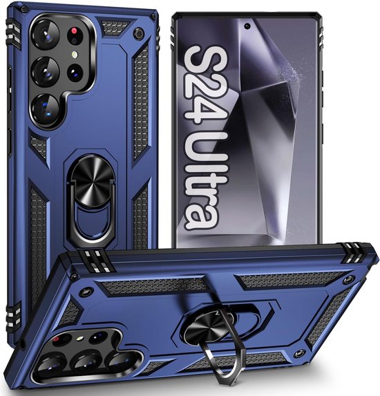 Samsung Galaxy S24 Ultra Hoesjes – Anti-Shock Hybride Backcover – Ring Armor – Schokbestendig – Blauw-Ilumina Benelux