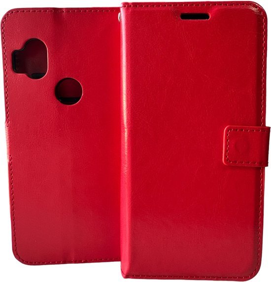 Motorola Moto One Hyper Hoesjes – Portemonnee Bookcase – Pasjeshouder – Magneetsluiting – Rood-Ilumina Benelux
