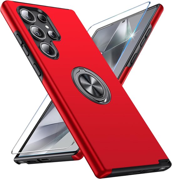 Samsung Galaxy S24 Ultra Hoesjes – Shockproof Backcover – Inclusief Gehard Glas Screenprotector – Rood-Ilumina Benelux