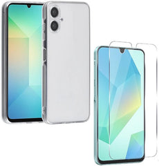 Samsung Galaxy A06 Hoesjes – Transparante Siliconen Backcover – Inclusief 3x Screenprotector Gehard Glas – Anti Kras – Transparant