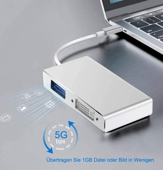 USB-C naar HDMI VGA DVI Adapter – 4K Video Converter – USB 3.1 Hub met USB 3.0 Poort – Plug & Play – Zwart-Ilumina Benelux