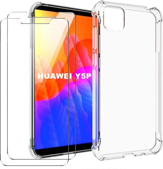 Huawei Y5p Hoesjes – Siliconen Backcover – Schokbestendig TPU – Inclusief 2x Gehard Glas Screenprotector – Transparant-Ilumina Benelux
