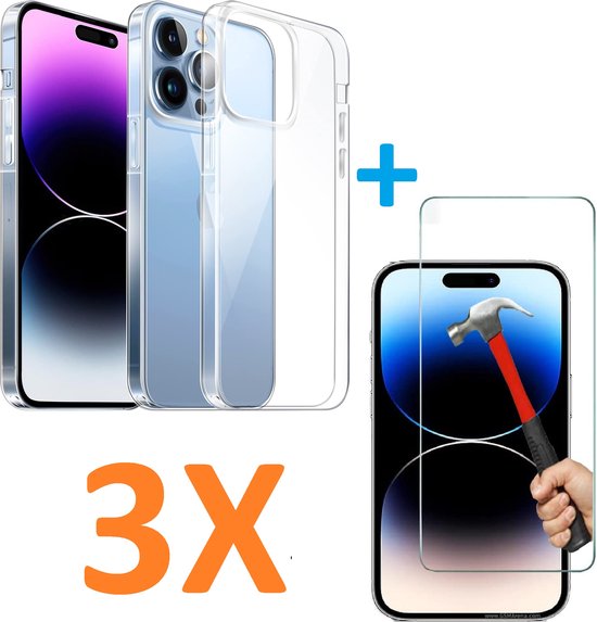 iPhone 14 Pro Max Hoesjes – Soft TPU Siliconen Backcover – Transparant – Inclusief 3x Screenprotector – Anti-kras