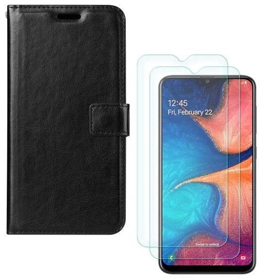 Samsung Galaxy M20 Hoesjes – Portemonnee Hoes – Magneetsluiting – 2x Gehard Glas Screenprotector – Zwart-Ilumina Benelux