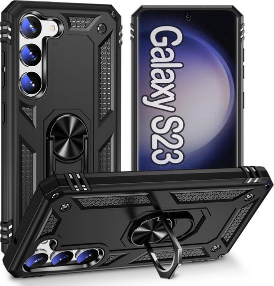 Samsung Galaxy S23 Hoesjes – Anti-Shock Hybride Ring Armor Backcover – Schokbestendig – Zwart-Ilumina Benelux