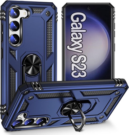 Samsung Galaxy S23 Hoesjes – Anti-Shock Hybride Ring Armor Backcover – Schokbestendig – Blauw-Ilumina Benelux