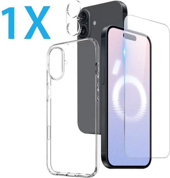 iPhone 16 Hoesjes – Transparante Siliconen Backcover – Screenprotector – Camera Lens Protector – Anti-kras-Ilumina Benelux