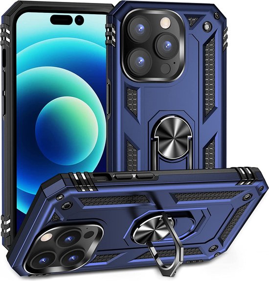 iPhone 14 Pro Max Hoesjes – Hybride Ring Armor Backcover – Schokbestendig – Blauw-Ilumina Benelux