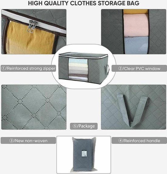 Opbergtas kleding – Set van 4 – Dekbed opbergzak – Ruimtebesparend – Voor beddengoed, handdoeken en seizoenskleding – Grijs-Opbergtas kleding-Ilumina Benelux