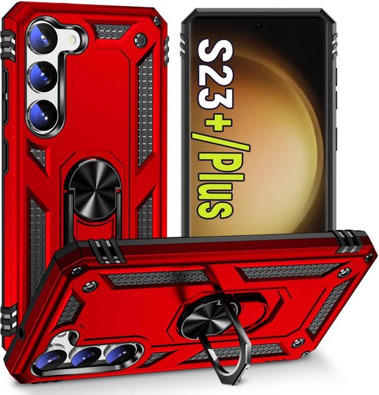 Samsung Galaxy S23 Plus Hoesjes – Anti-Shock Hybride Ring Armor Backcover – Schokbestendig – Rood-Ilumina Benelux