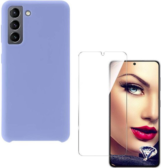 Samsung Galaxy S21 Hoesjes – Liquid Siliconen Backcover – Soft Touch Flexibel – Inclusief Screenprotector – Paars-Ilumina Benelux