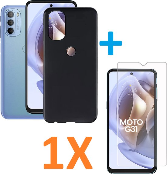 Motorola Moto G31/G41 Hoesjes – Soft TPU Siliconen Backcover + Screenprotector – Schokbestendig – Zwart-Ilumina Benelux
