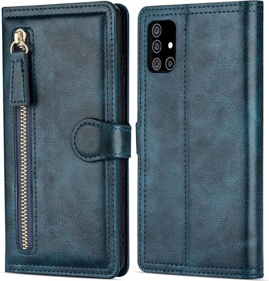 Samsung Galaxy A52/A52s Hoesjes – Bookcase Portemonnee – Ritssluiting – 5 Pasjeshouder – Blauw-Ilumina Benelux