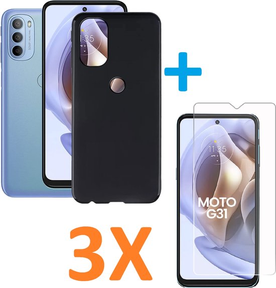 Motorola Moto G31/G41 Hoesjes – Soft TPU Siliconen Backcover – Inclusief 3x Screenprotector – Zwart