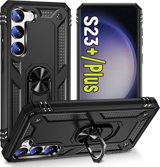 Samsung Galaxy S23 Plus Hoesjes – Anti-Shock Hybride Ring Armor Backcover – Schokbestendig – Zwart-Ilumina Benelux