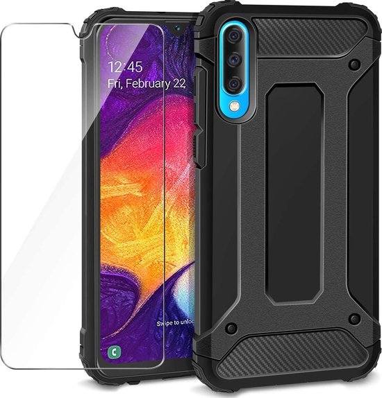 Samsung Galaxy A50 Hoesjes – Heavy Duty Backcover – Schokbestendig – Incl. Gehard Glas Screenprotector – Zwart-Ilumina Benelux