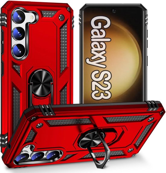 Samsung Galaxy S23 Hoesjes – Anti-Shock Hybride Ring Armor Backcover – Schokbestendig – Rood-Ilumina Benelux