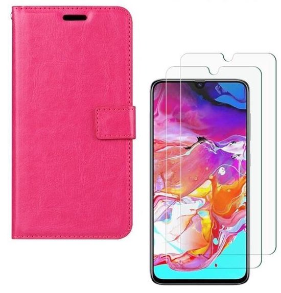 Samsung Galaxy A70/A70S Hoesjes – Portemonnee Hoes – Pasjeshouder – 2x Gehard Glas Screenprotector – Roze-Ilumina Benelux
