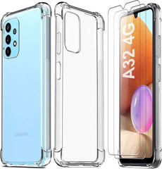 Anti-Shock silicone hoesje met 2 Pack Screenprotector Glas Geschikt voor: Samsung Galaxy A32 4G
