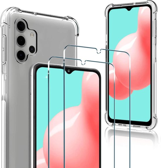 Samsung Galaxy A32 5G Hoesjes – Schokbestendige TPU Siliconen Backcover – 2x Gehard Glas Screenprotector – Transparant-Ilumina Benelux