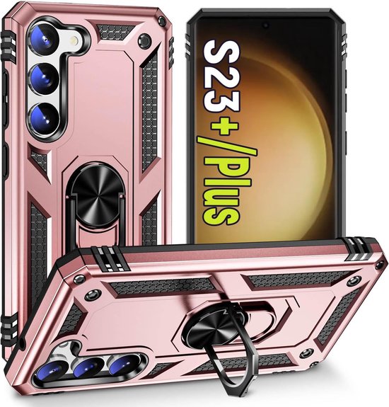 Samsung Galaxy S23 Plus Hoesjes – Anti-Shock Hybride Ring Armor Backcover – Schokbestendig – Roségoud-Ilumina Benelux