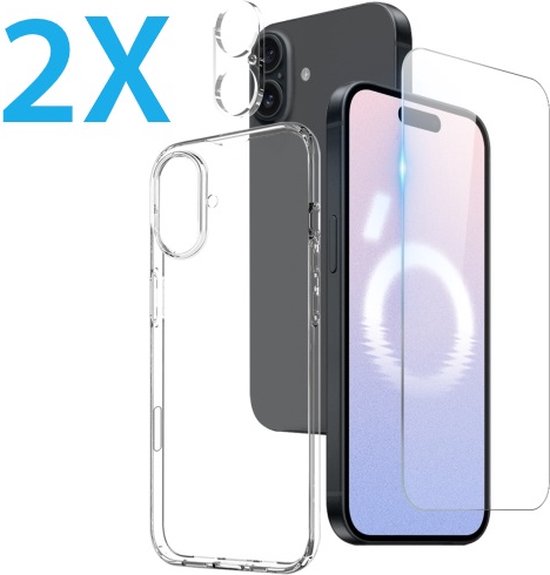 iPhone 16 Plus Hoesjes – Transparante Siliconen Backcover – 2x Screenprotector Gehard Glas – 2x Camera Lens Protector-Ilumina Benelux