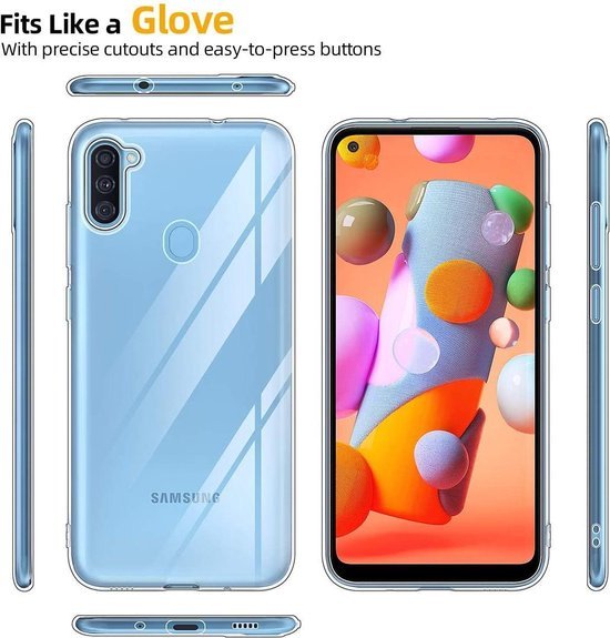 Samsung Galaxy A11 Hoesjes – Transparante Siliconen Backcover – Inclusief 2x Screenprotector Gehard Glas – Anti Kras-Ilumina Benelux
