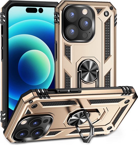 iPhone 14 Pro Max Hoesjes – Anti-Shock Hybride Ring Armor Backcover – Schokbestendig – Goud-Ilumina Benelux
