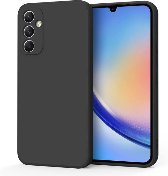 Silicone hoesje Zwart met 3x Screenprotector Glas Geschikt voor: Samsung Galaxy A35