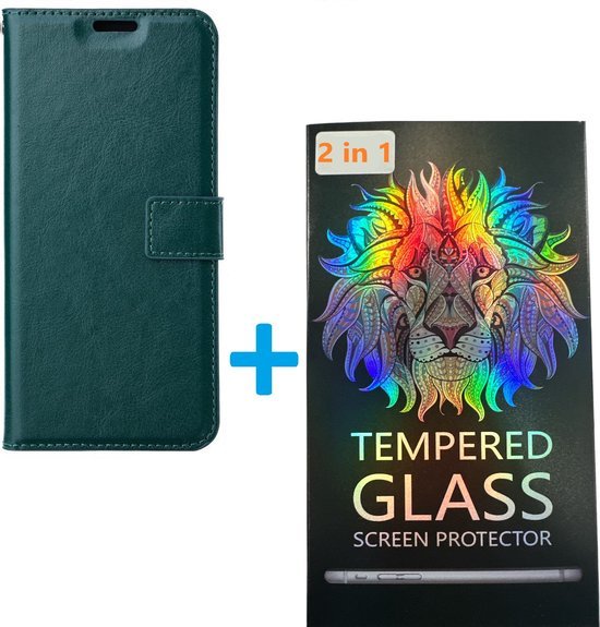 Nokia 2.4 Hoesjes – Portemonnee Book Case – Pasjeshouder – 2x Gehard Glas Screenprotector – Groen-Ilumina Benelux