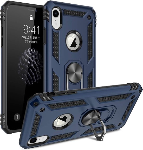 iPhone XR Hoesjes – Anti-Shock Hybride Ring Armor Backcover – Schokbestendig – Blauw-Ilumina Benelux