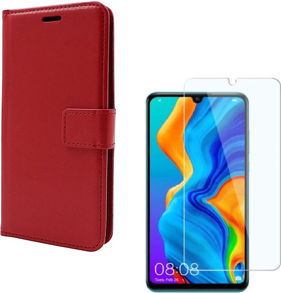 Huawei P30 Hoesjes – Portemonnee Backcover – Pasjeshouder – 2x Screenprotector – Rood-Ilumina Benelux