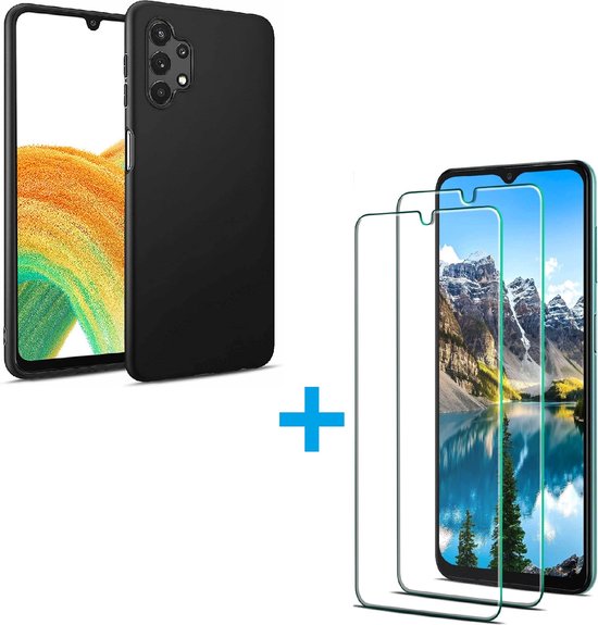 Samsung Galaxy A33 5G Hoesjes – Siliconen Backcover – 2x Screenprotector Gehard Glas – Anti Kras – Zwart-Ilumina Benelux