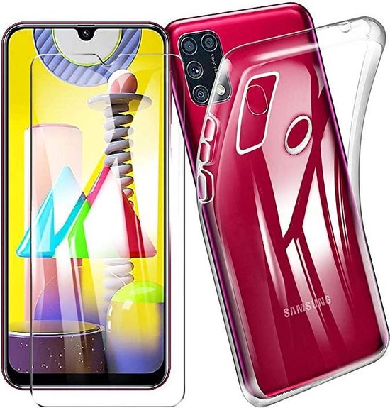 Samsung Galaxy M21 Hoesjes – Transparante Siliconen Backcover – Inclusief 2x Screenprotector Gehard Glas – Anti-kras-Ilumina Benelux