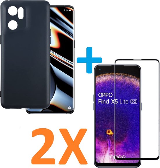 Oppo Find X5 Lite Hoesjes – Soft TPU Siliconen Backcover – 2x Gehard Glas Screenprotector – Zwart-Ilumina Benelux
