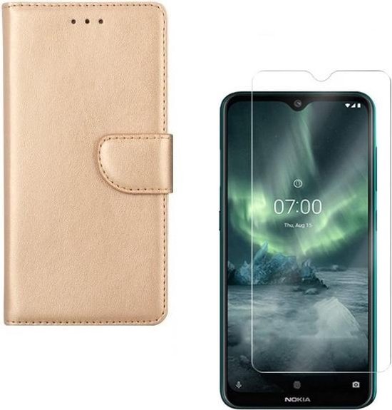 Nokia 6.2 Hoesjes – Portemonnee Hoes – Magneetsluiting & Pasjeshouder – Inclusief 2x Screenprotector – Goud-Ilumina Benelux