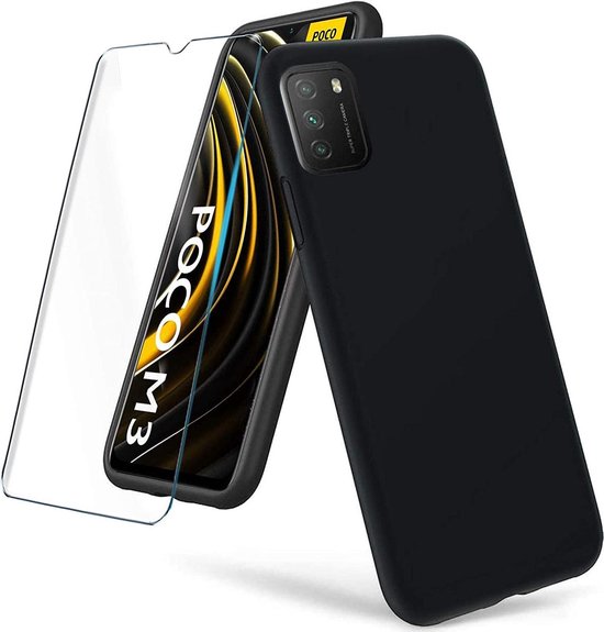 Xiaomi Poco M3 Hoesjes – Siliconen Backcover – Inclusief 2x Screenprotector – Schokbestendig – Zwart-Ilumina Benelux