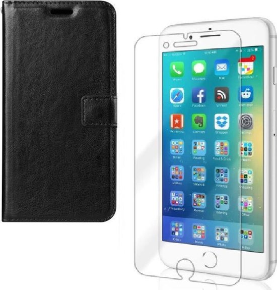 iPhone 7 Plus/8 Plus Hoesjes – Bookcase Portemonnee Hoes – Magneetsluiting – 2x Screenprotector Gehard Glas – Zwart-Ilumina Benelux