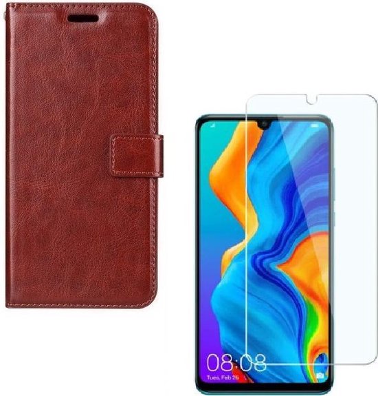 Huawei P30 Hoesjes – Portemonnee Backcover – Pasjeshouder – 2x Screenprotector – Bruin-Ilumina Benelux