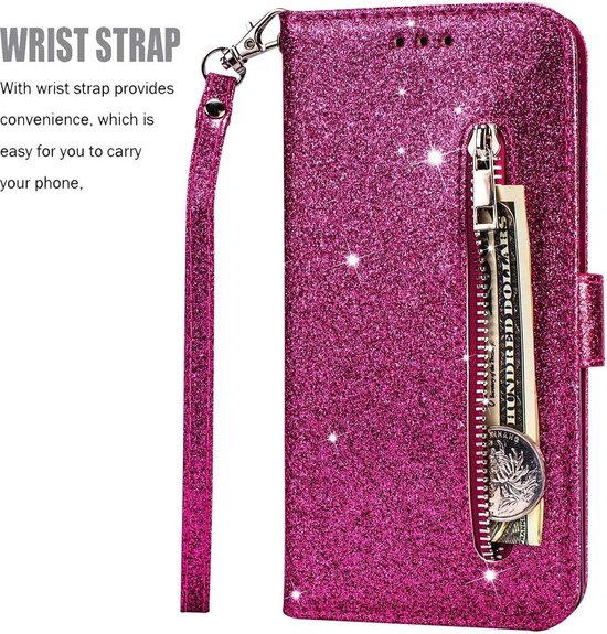 Samsung Galaxy A71 Hoesjes – Glitter Portemonnee Case – Rits & Koord – Pasjeshouder – Roze-Ilumina Benelux