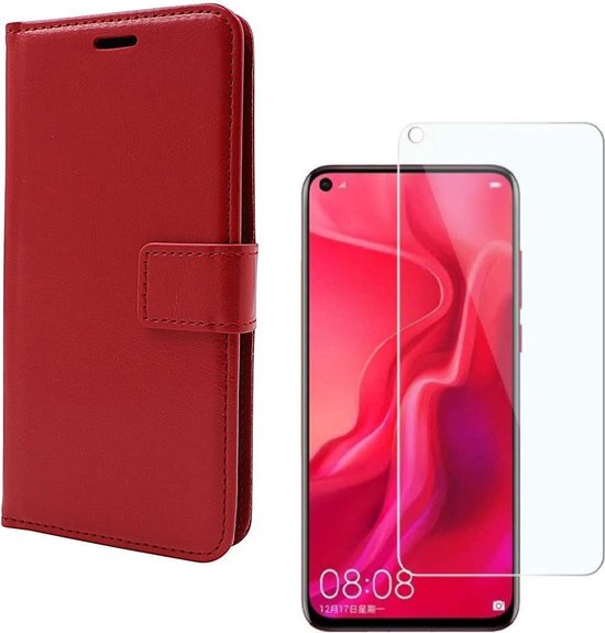 Huawei P20 Lite 2019 Hoesjes – Portemonnee Backcover – Pasjeshouder – 2x Screenprotector – Rood-Ilumina Benelux