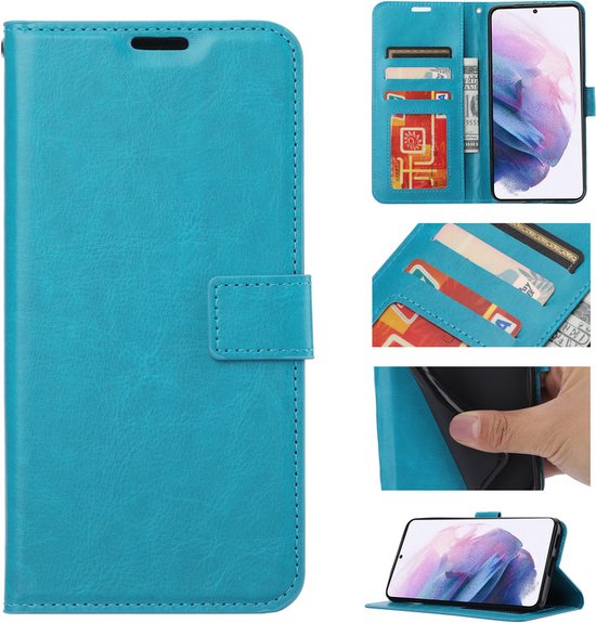 Samsung Galaxy S22 Hoesjes – Portemonnee Bookcase – Pasjeshouder – 2x Gehard Glas Screenprotector – Turquoise