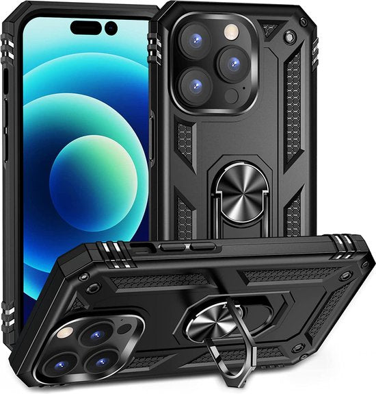 iPhone 14 Pro Hoesjes – Anti-Shock Hybride Ring Armor Backcover – Schokbestendig – Zwart-Ilumina Benelux